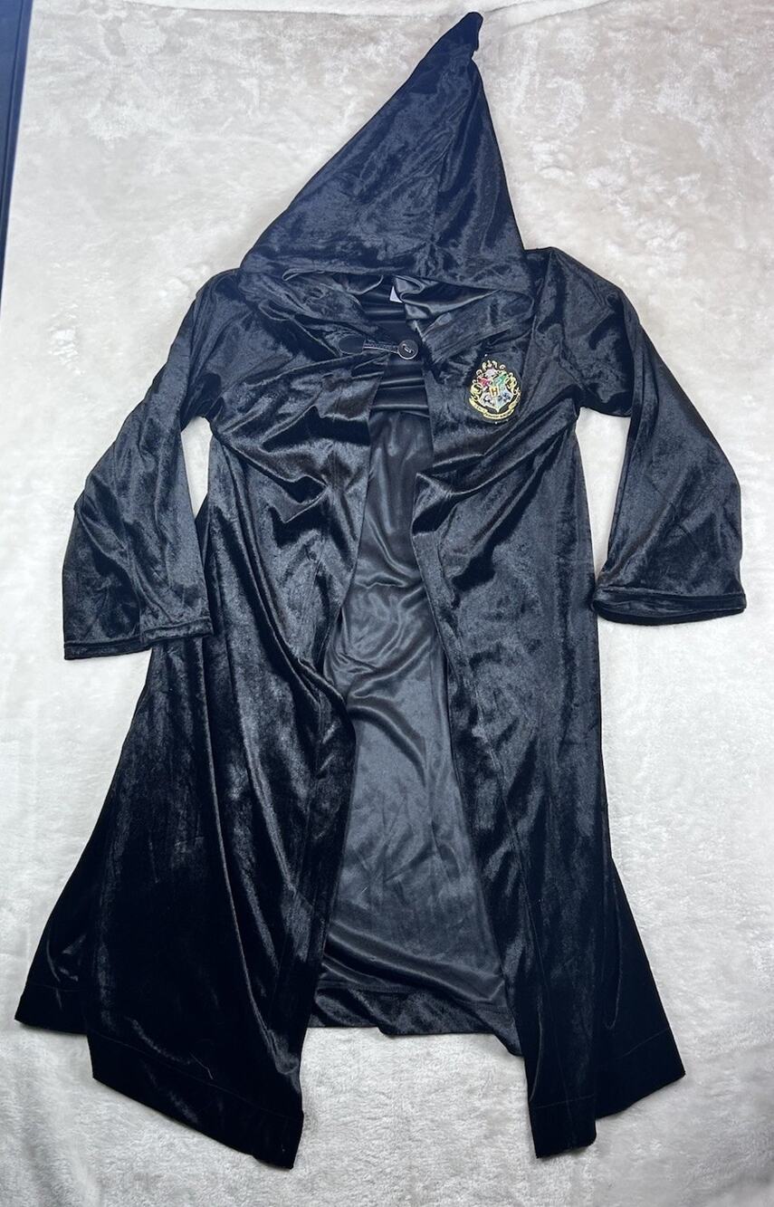 Harry Potter Hogwarts Cape Adult Sz M Black Velvet Hooded Robe Wizarding World